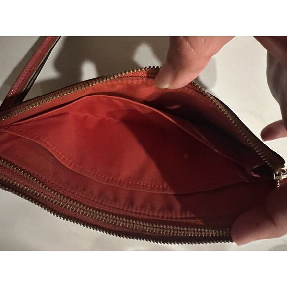 Coach Signature Wristlet Brown/Red Leather Trim – Classic Logo Print - Picture 11 of 11